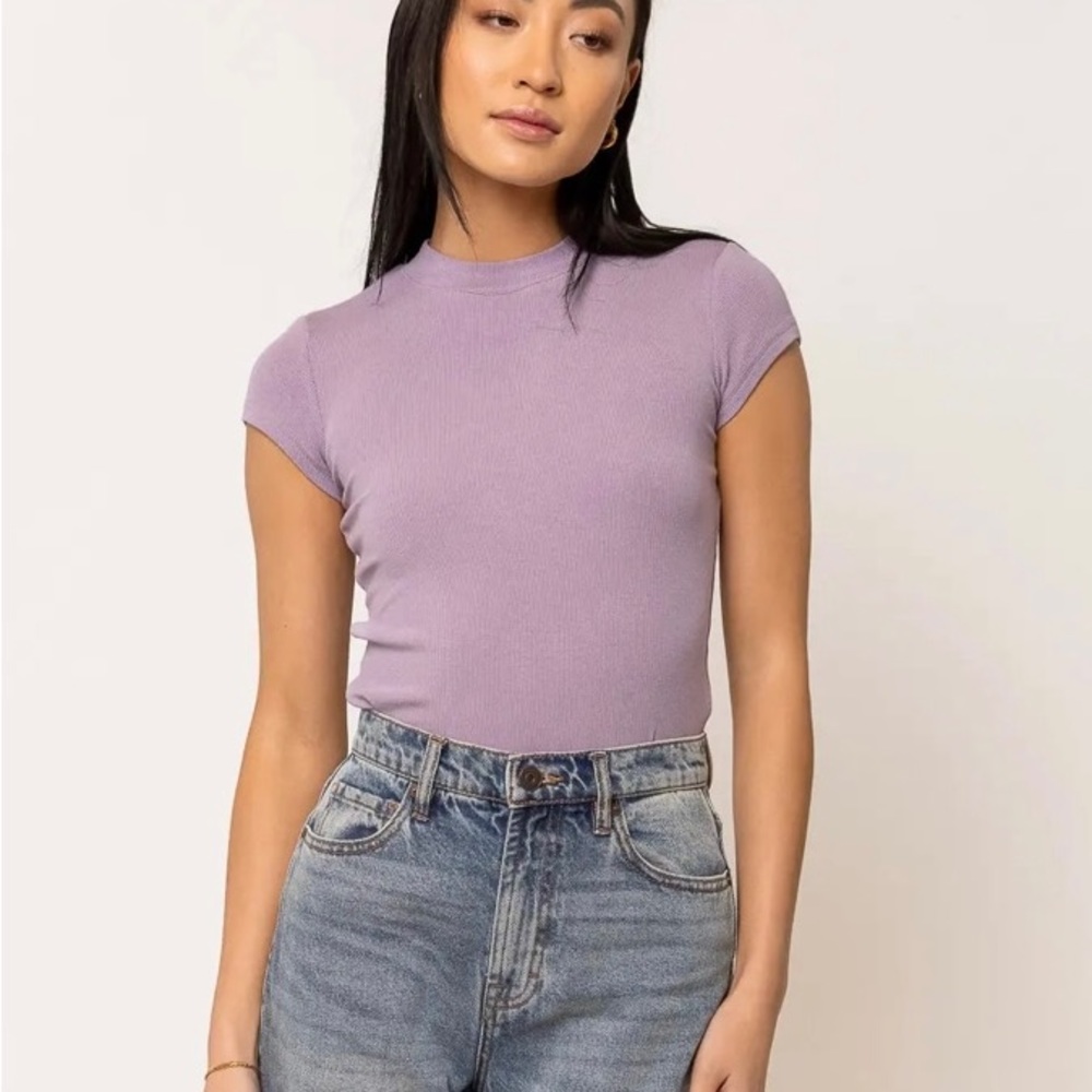 BOHME HOLLY RIBBED BODYSUIT IN LAVENDER